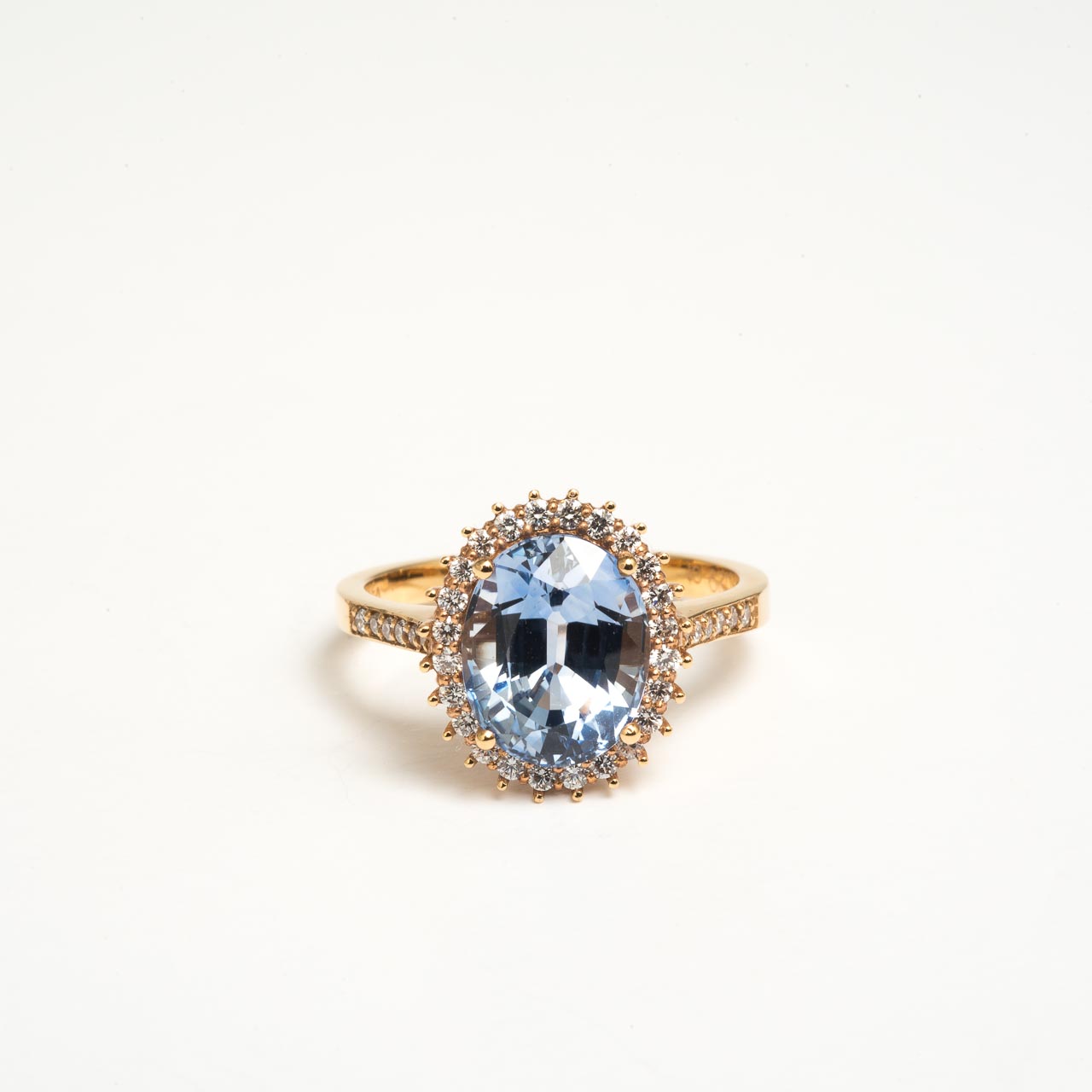 RING 18K RED GOLD DIAMOND CEYLON SAPPHIRE