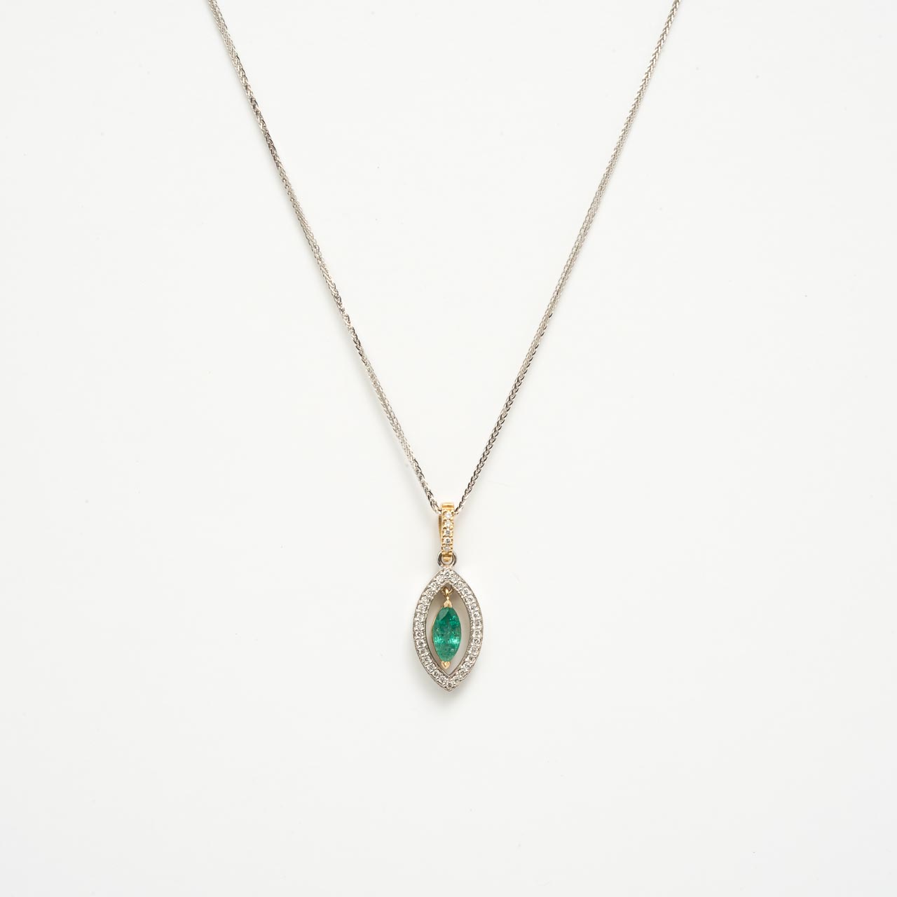 18K WHITE/YELLOW GOLD DIAMOND EMERALD